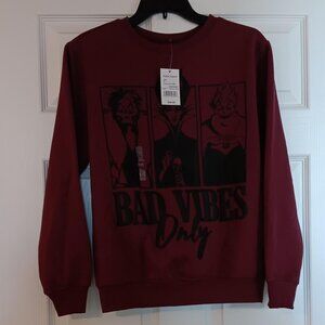 DISNEY VILLIANS Sweatshirt Bad Vibes Only Burgundy Crew Neck Size Small NEW